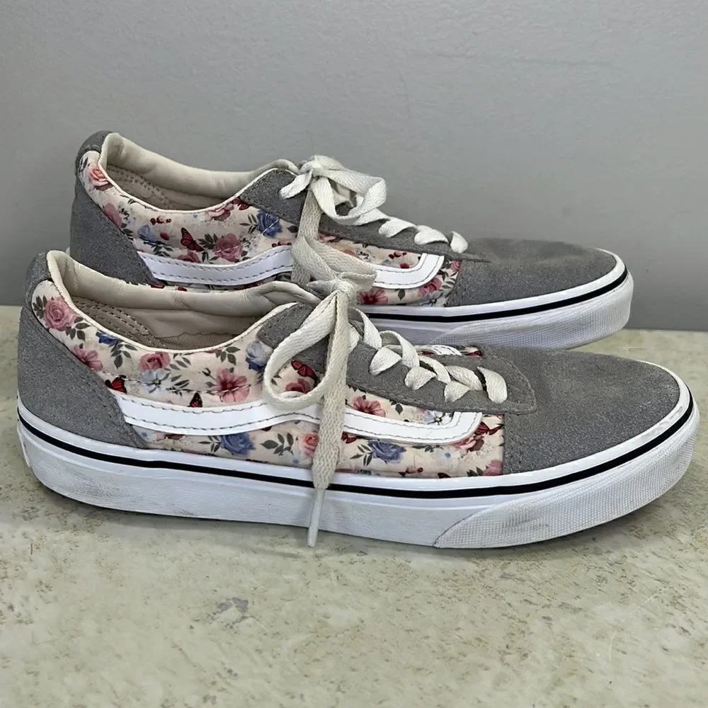 VANS Old Skool Gray, Floral, Butterfly Sneakers 5